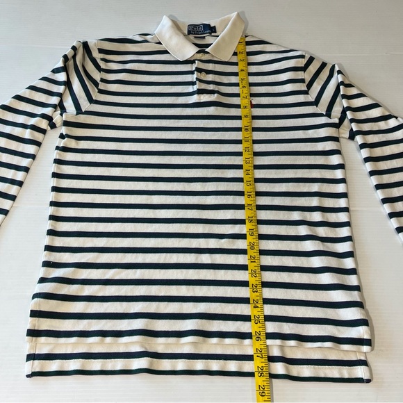 Polo Ralph Lauren Men’s Long Sleeve Blue/White Buttoned Striped Polo Size Large - Picture 9 of 9
